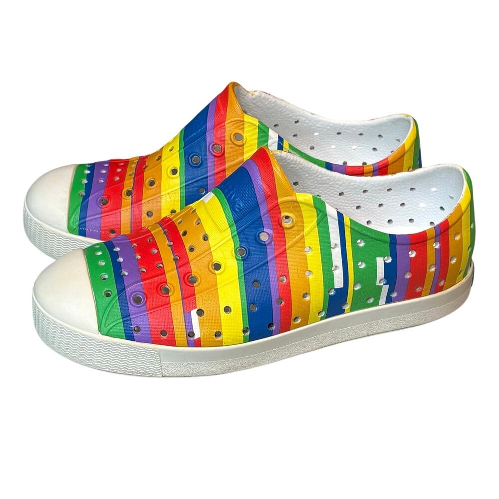 Native Jefferson Kids Water Rainbow Striped Slip on Casual Shoes Size J2